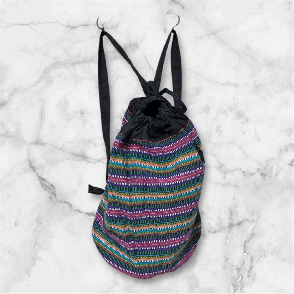 Colorful ethnic boho travel cotton printed drawstring Striped backpack